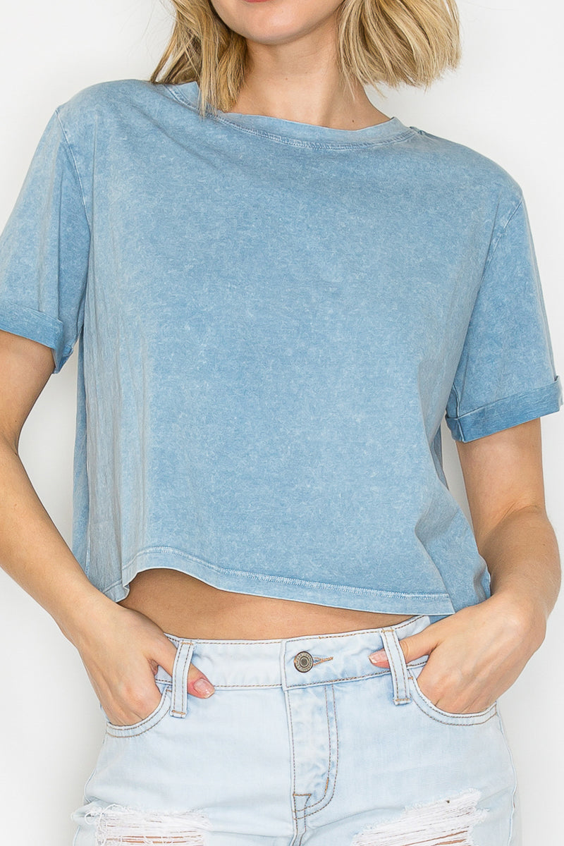 Mineral Washed Oversized Crop Tee | Vintage Cotton Boxy Top