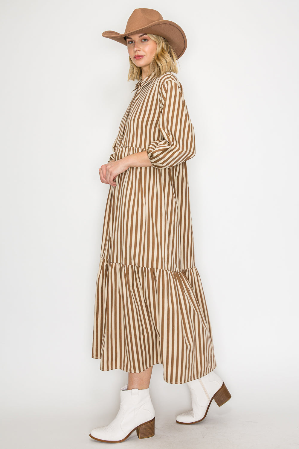 PSD5013 Western Stripe Tiered Maxi Dress