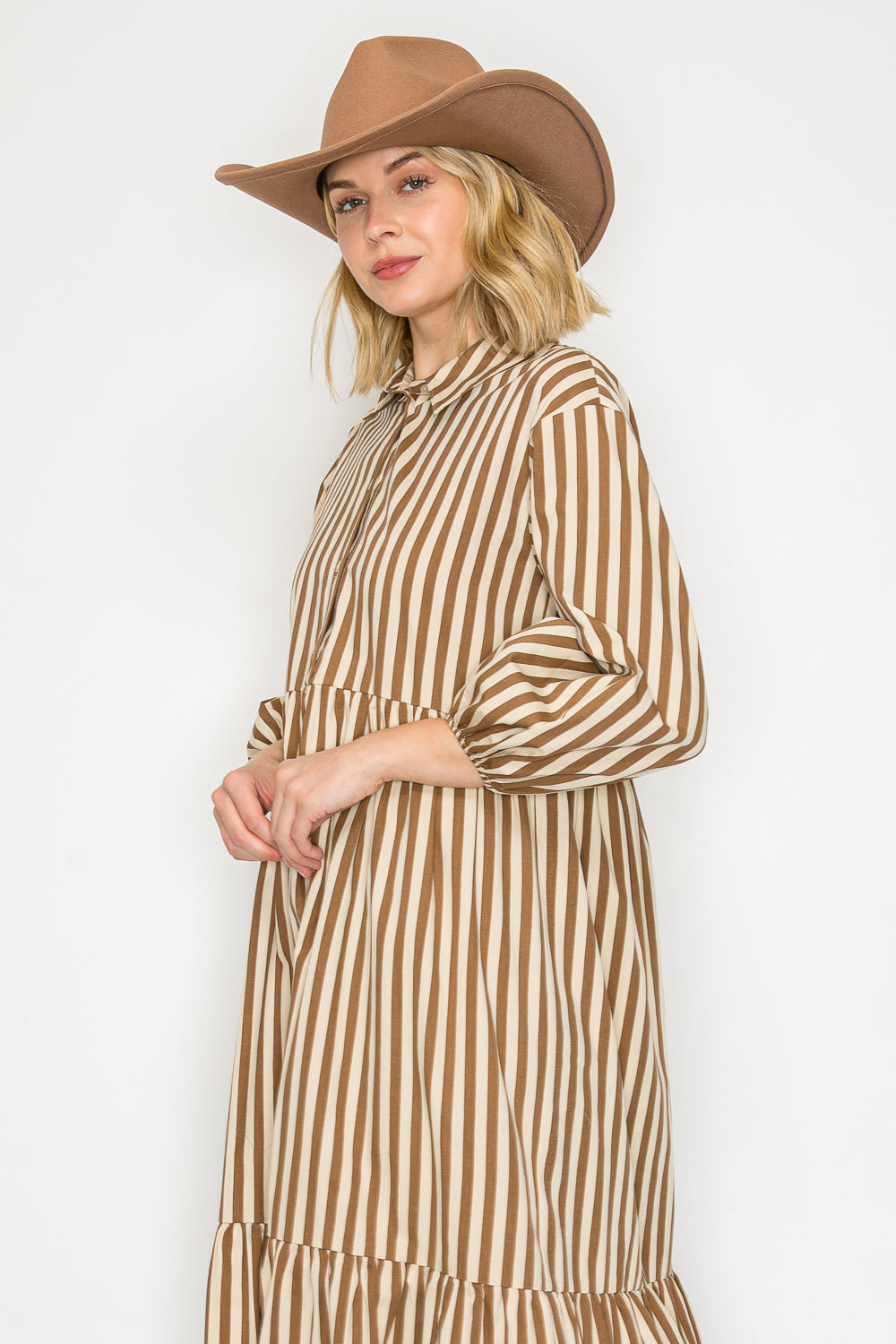 PSD5013 Western Stripe Tiered Maxi Dress